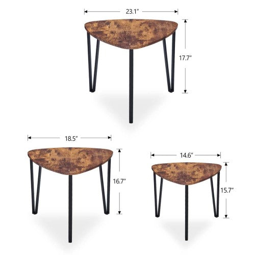 Vintage Nesting Triangle End Coffee Tables Stacking Side Table Set