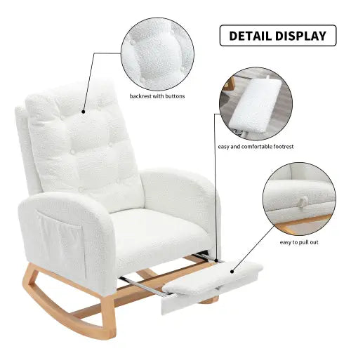 Accent Rocking Chair with Footrest White Hermes
