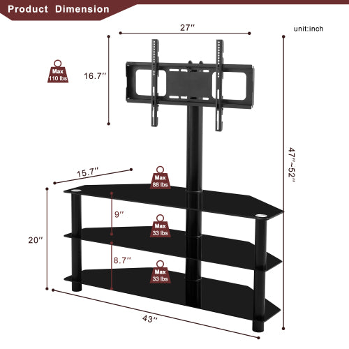 Multi-function TV Stand Height Adjustable Bracket Swivel 3-Tier Teal Simba
