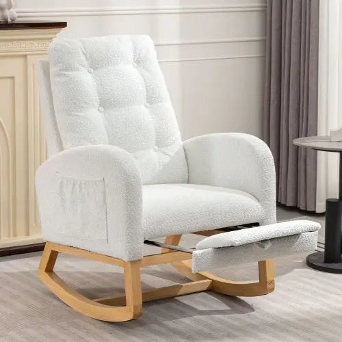 Accent Rocking Chair with Footrest White Hermes