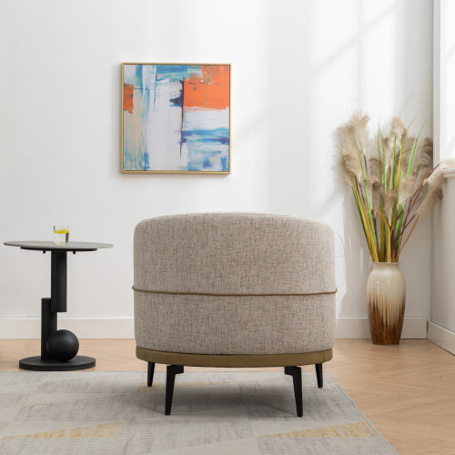 Modern Two-tone Barrel Fabric Chair, Upholstered Round Armchair For Living Room Bedroom Reading Room, Mustard Green
