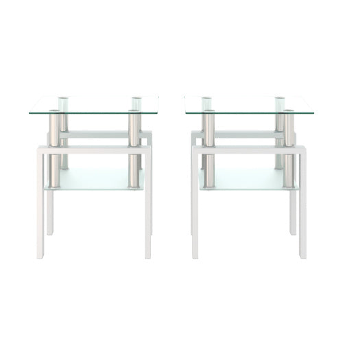 Set Of 2, Modern Tempered Glass Tea Table Coffee Table End Table,