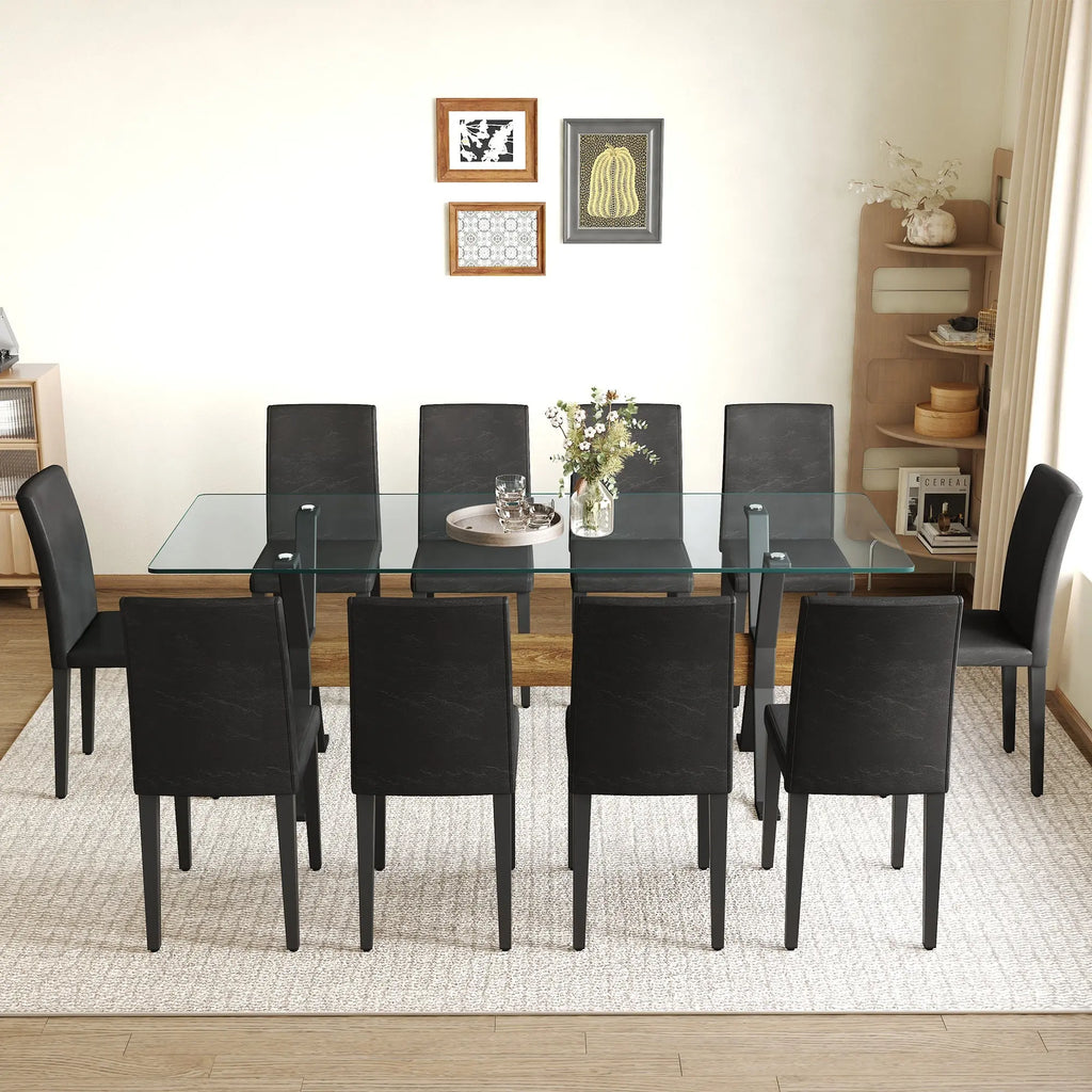 Table and chair set.79'x31.5' Inch Tempered Glass Tabletop With Sangria Beech