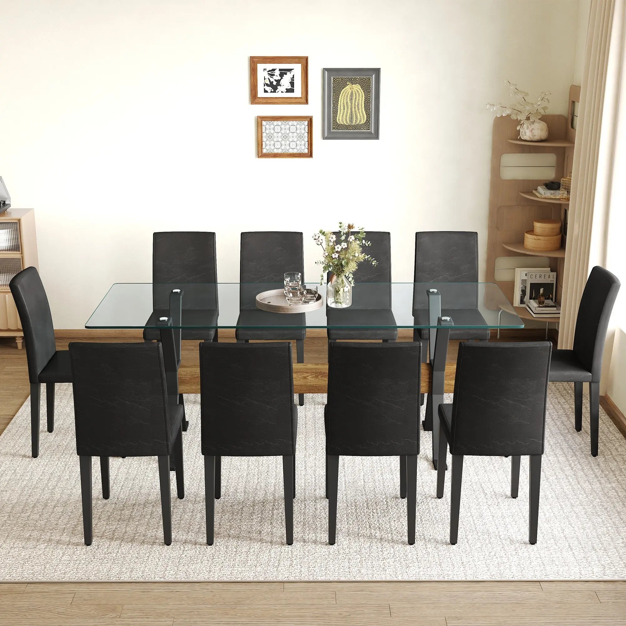 Table and chair set.79'x31.5' Inch Tempered Glass Tabletop With Sangria Beech
