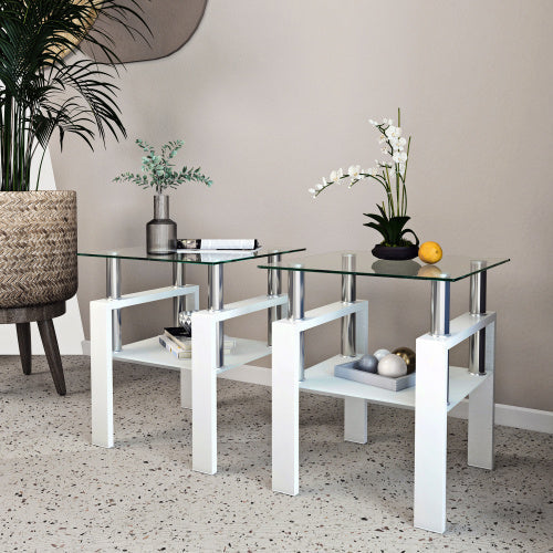 Set Of 2, Modern Tempered Glass Tea Table Coffee Table End Table,