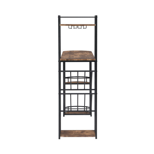 Industrial Bar Table Set With 2 Chairs, Counter Height Kitchen Dining Table, Wine Rack, And Side Storage, Rustic Brown