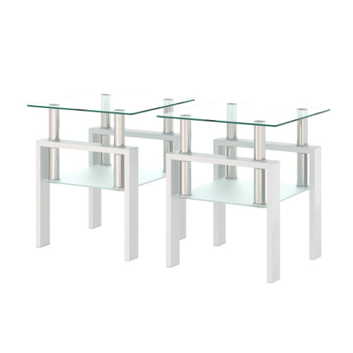 Set Of 2, Modern Tempered Glass Tea Table Coffee Table End Table,