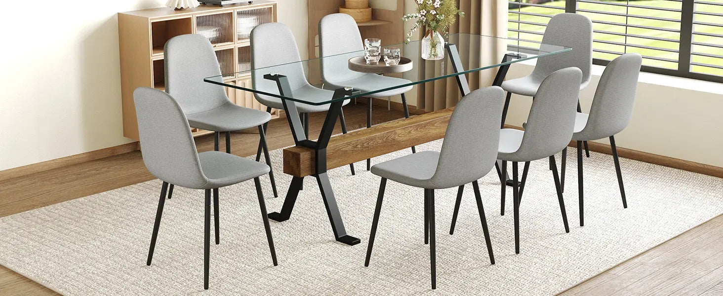 Table and chair set.79'x31.5' with X-shaped Black Metal Table Sangria Beech