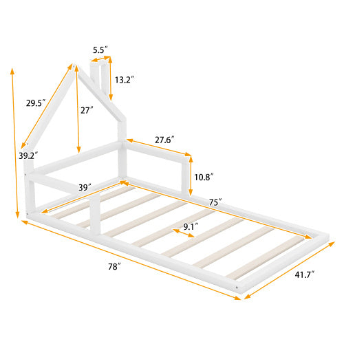 Twin Size Wood Floor Bed With House-shaped Headboard