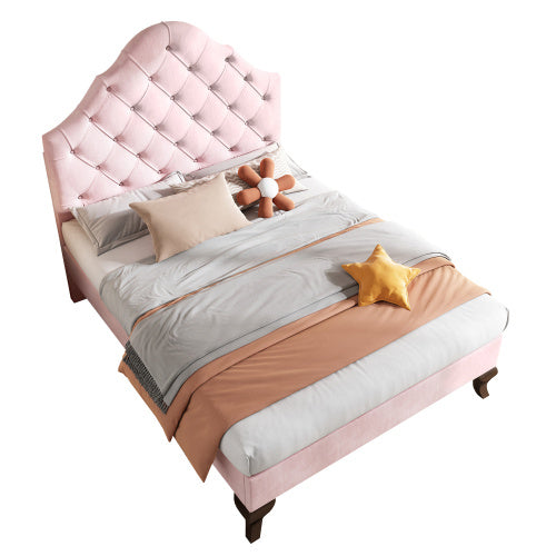Upholstered Bed 90X190 With Slatted Frame And Headboard, Upholstered Bed With Height-adjustable Headboard, Youth Bed, Single Bed, Wooden Slat Support, Easy Assembly, Velvet, Pink