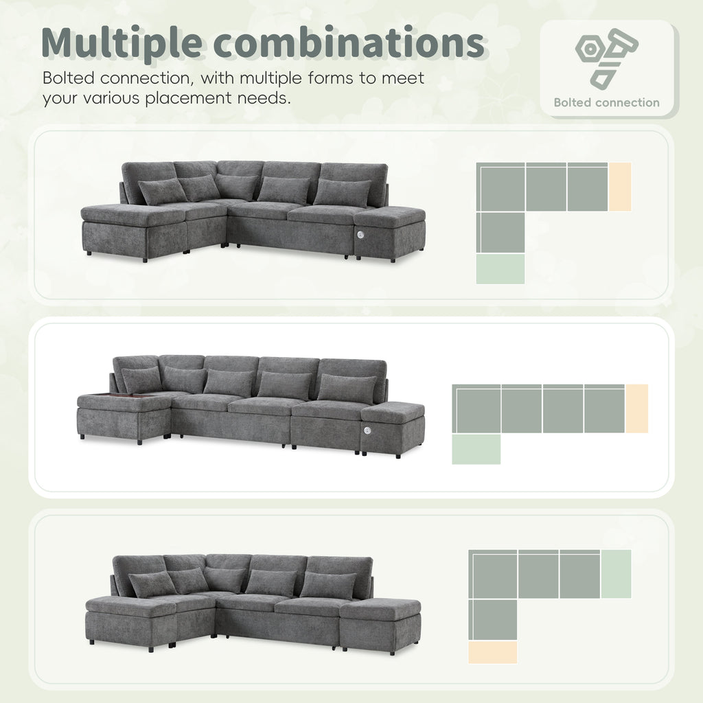 107'' Modular Sectional Pull-out Sofa, L shape with Wide Seats, Free