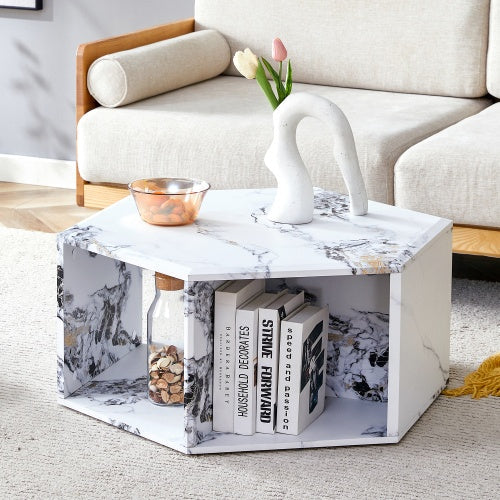 Hexagonal MDF Coffee Table, Characteristic Pattern Stickers, Multi-hole Design To Give More Storage Space, Simple And Convenient Design Makes It Suitable For All Kinds Of Style Scenes CJDropshipping