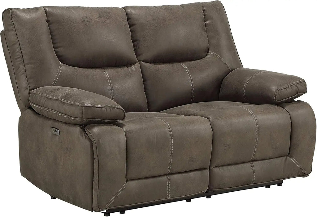 Gray Leather Reclining Loveseat with USB Charging rana Peach Maple