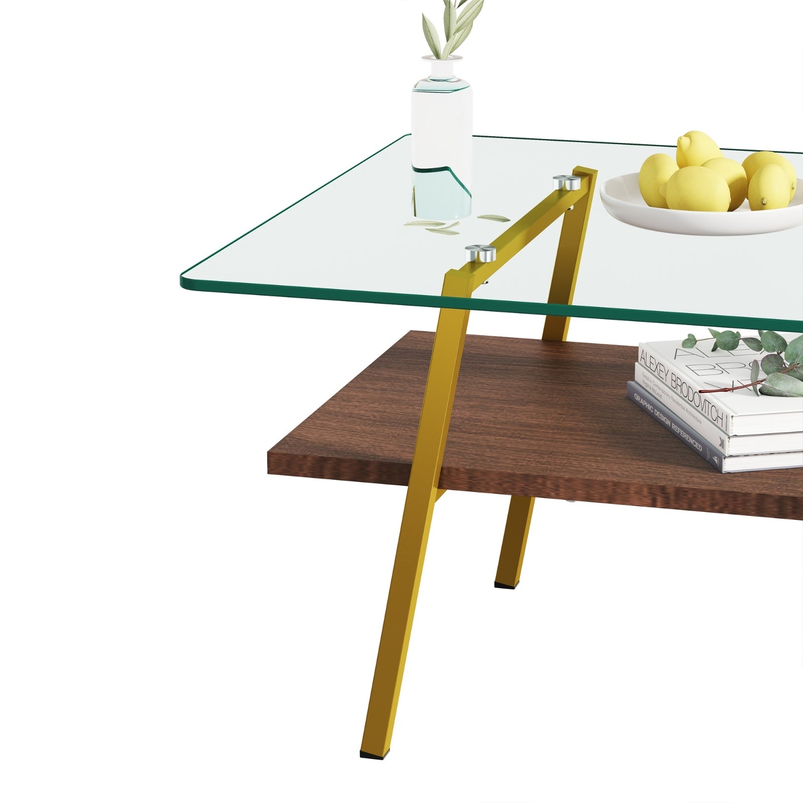 Rectangle Coffee Table, Tempered Glass Tabletop With Gold Metal Legs, Modern Table For Living Room , CJDropshipping