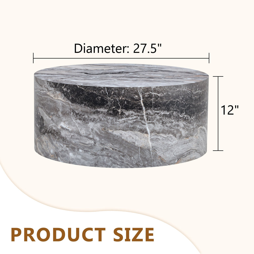 Simple Grey Marble Textured Cylindrical Coffee Table, Industrial Style Sangria Beech