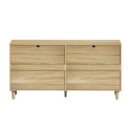 Rattan Dresser With Drawers, 6 Drawer Dresser For Bedroom, Clothes Storage Cabinet For Bedroom, Metal Handle&Wood Legs For Hallway, Living Room, Bedroom,Natural
