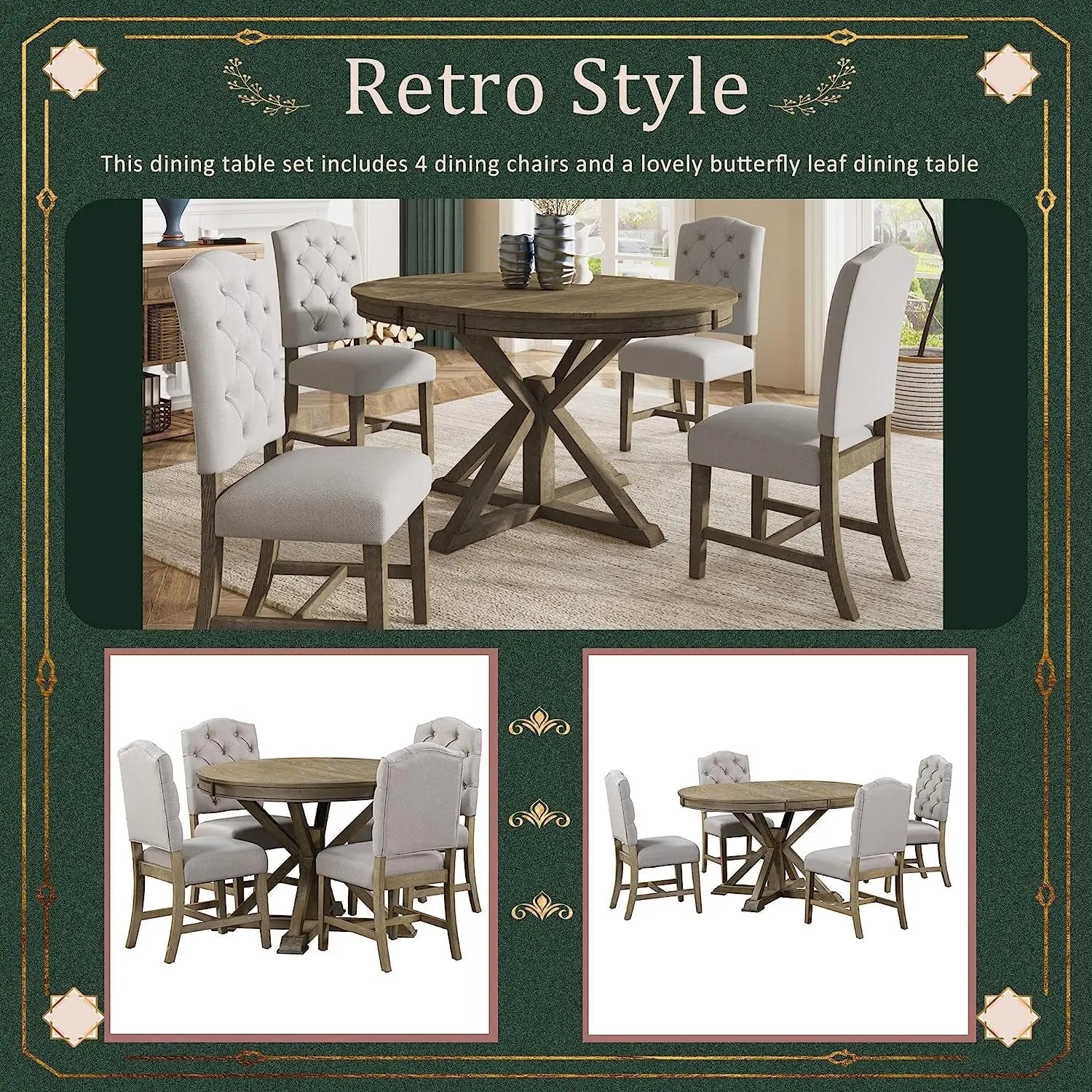 Farmhouse 5-Piece Dining Table Set with Extendable Table and 4 Peach Maple