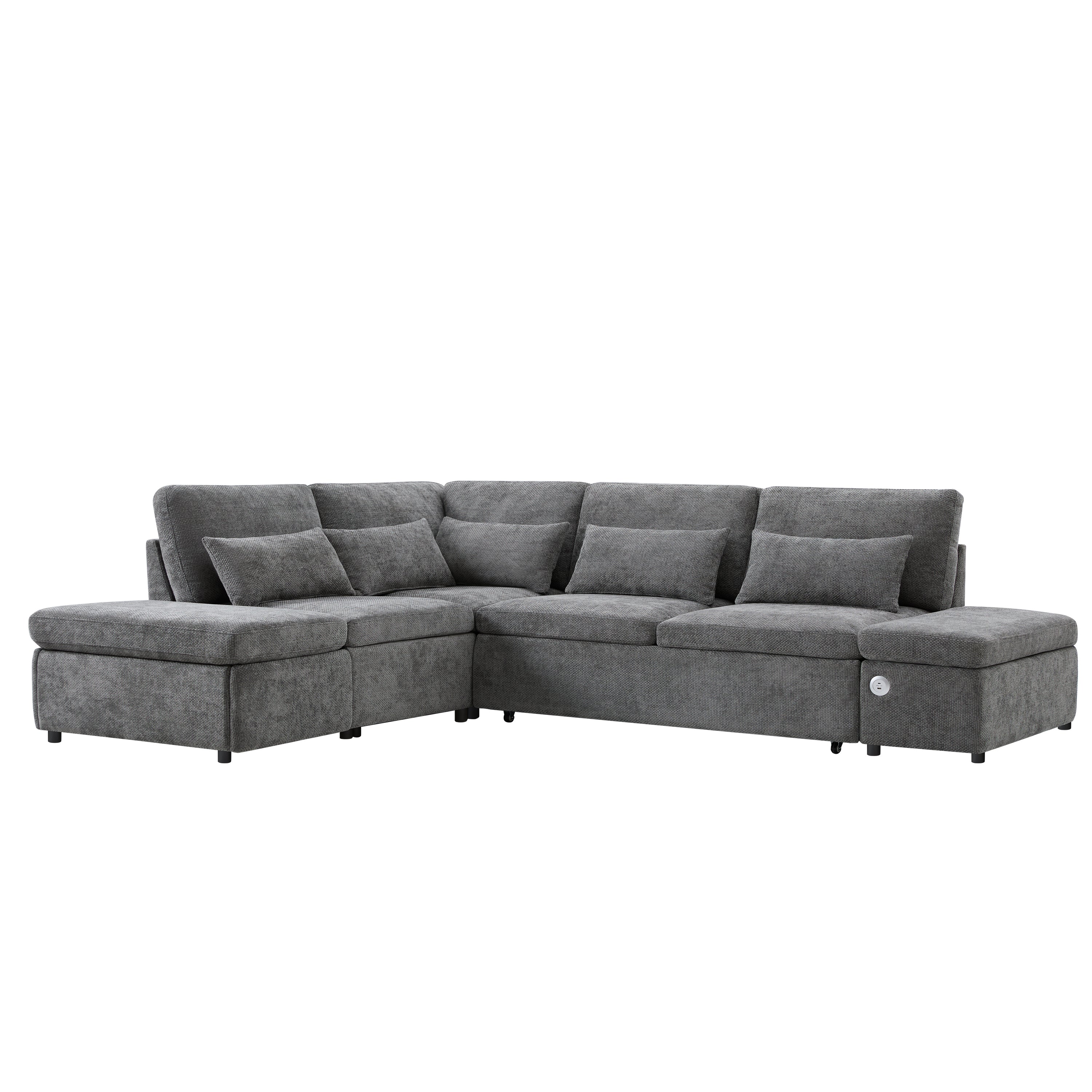 107'' Modular Sectional Pull-out Sofa, L shape with Wide Seats, Free