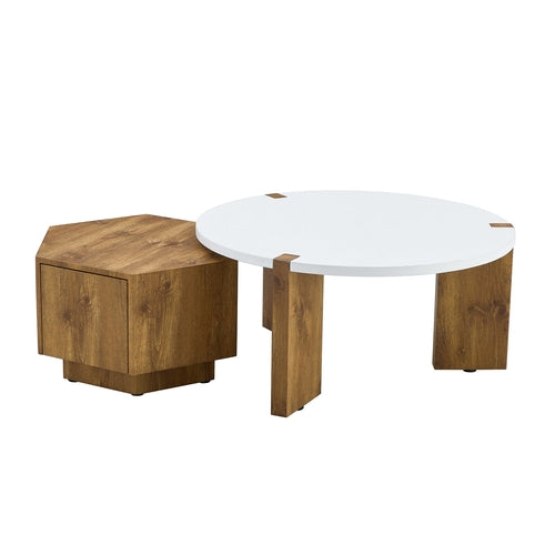 Fashionable Versatile MDF Coffee Table Set with White and Wood Sangria Beech