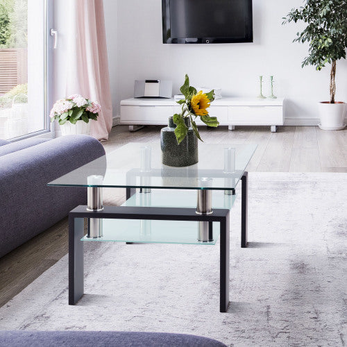 Rectangle Black Glass Coffee Table, Clear Coffee Table, Modern Side Center Tables For Living Room, Living Room Furniture CJDropshipping