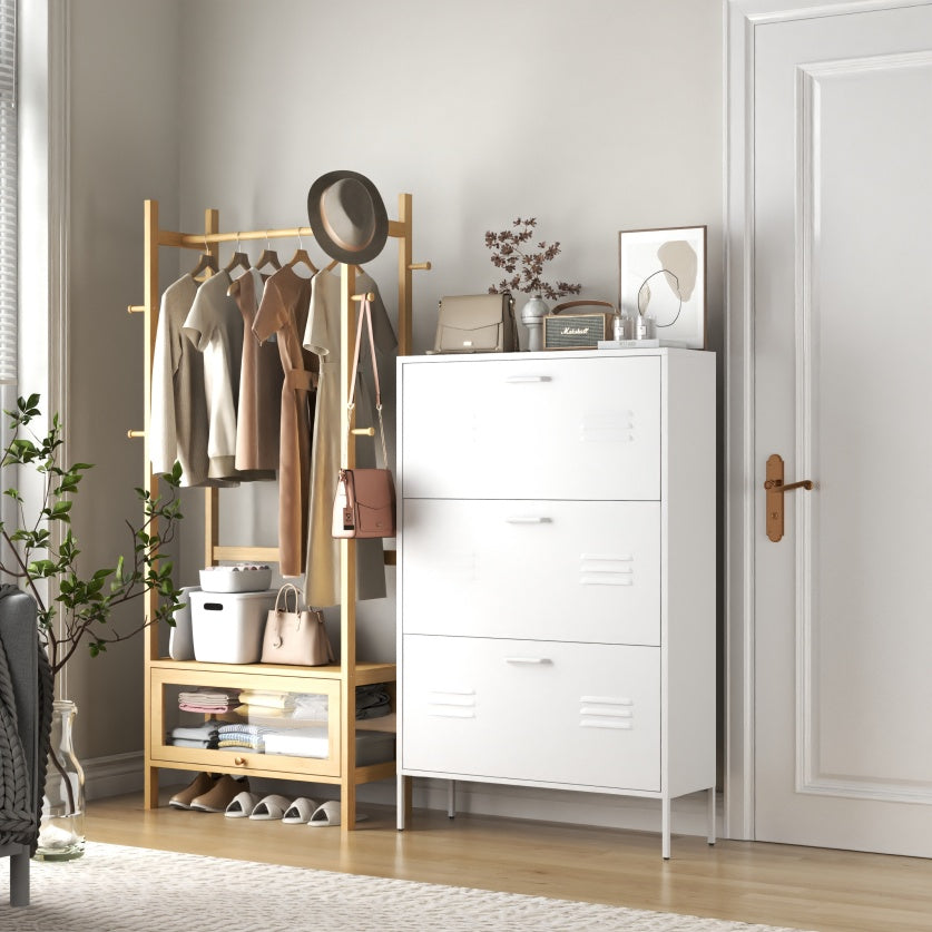 Shoe Storage Cabinet With 3 Flip Drawers, Freestanding Shoe Cabinet Organizer With Metal  Frame For Entryway, Hallway, Foyer, White