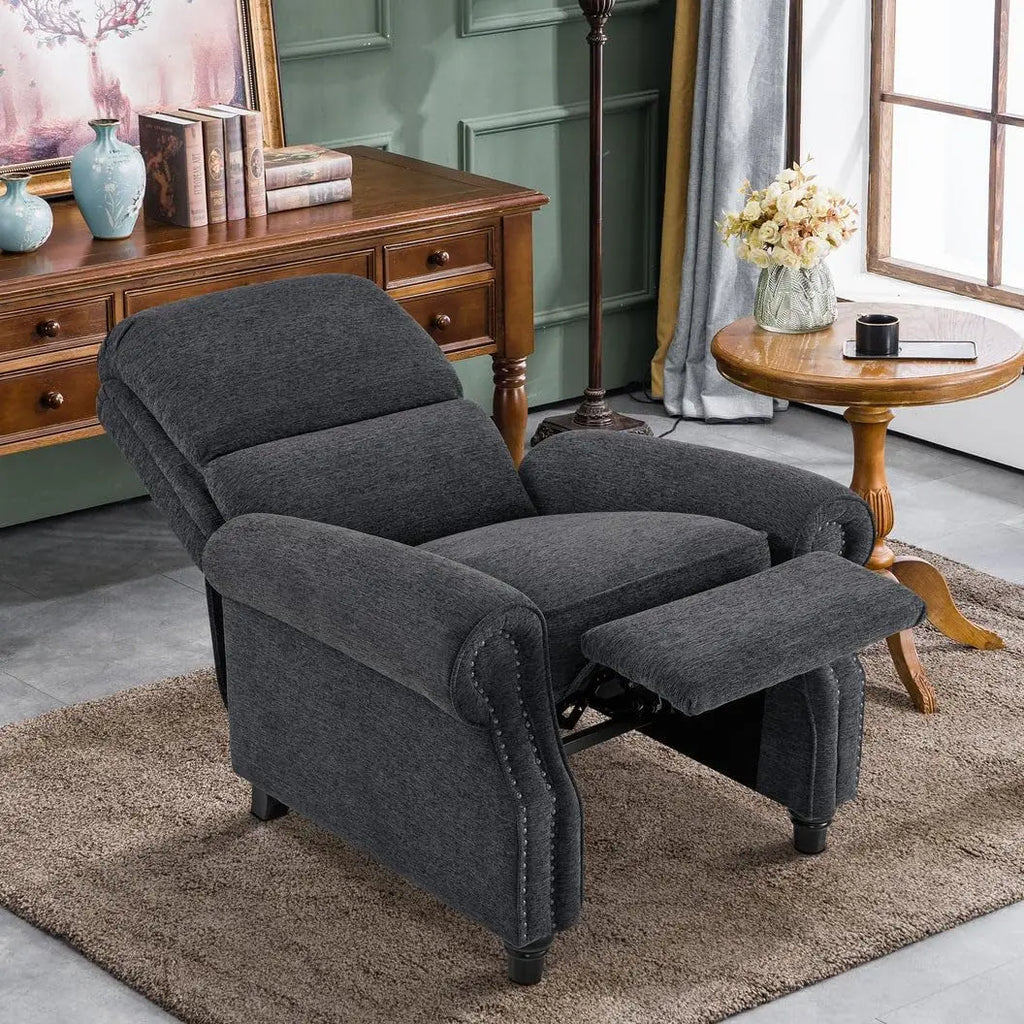 Pushback Recliner Chair, Chenille Upholstered Accent Chairs, Peach Maple
