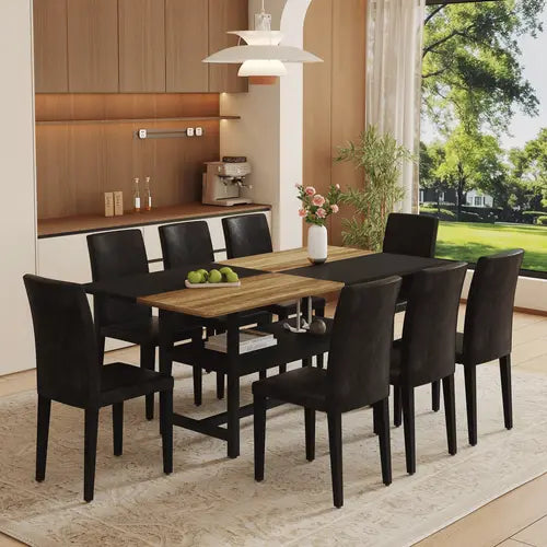 Table and chair set.71*35.4 inch Wooden And Black Spliced Dining Table Sangria Beech
