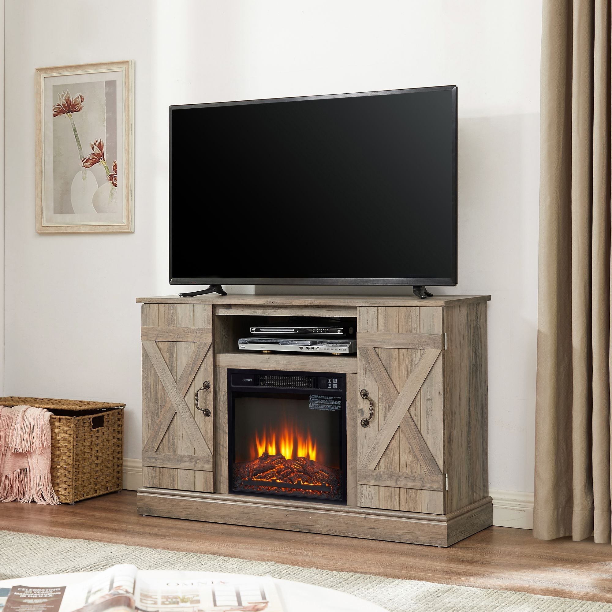 American retro TV Stand Farmhouse Classic Media TV Stand Antique Crimson Medea