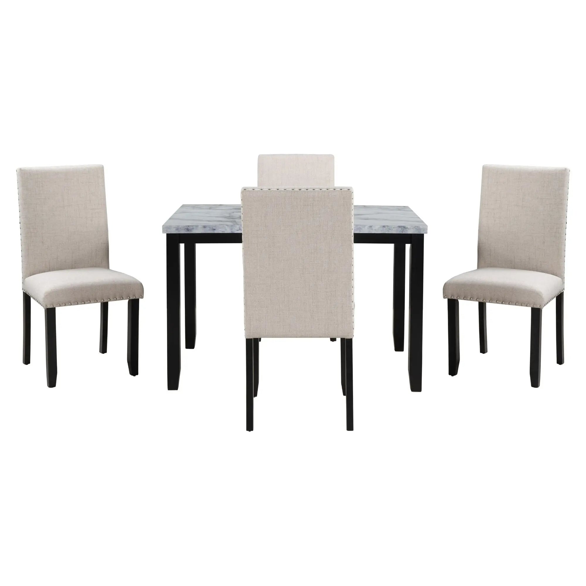 Faux Marble 5-Piece Dining Set Table with 4 Thicken Cushion Dining Crimson Medea