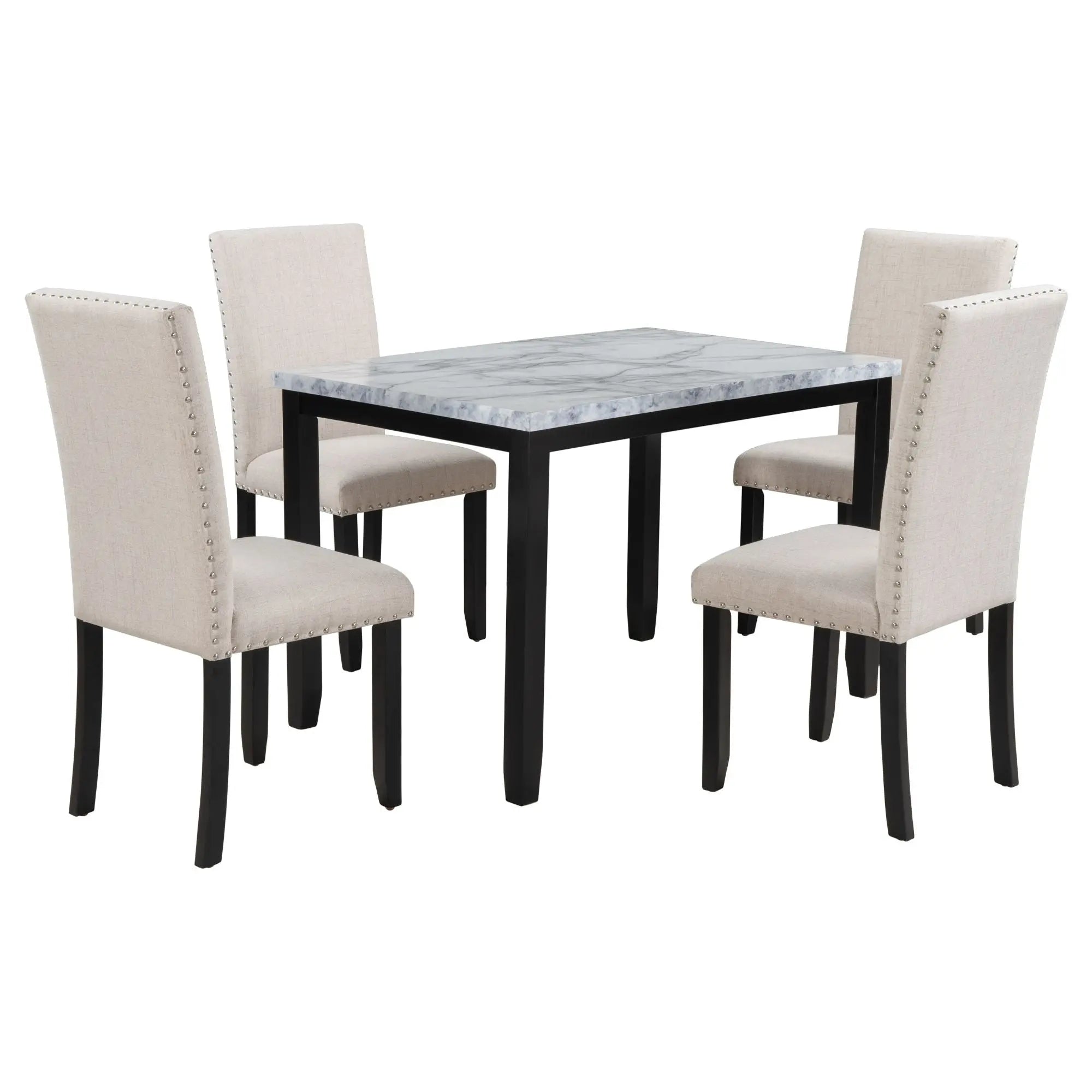 Faux Marble 5-Piece Dining Set Table with 4 Thicken Cushion Dining Crimson Medea
