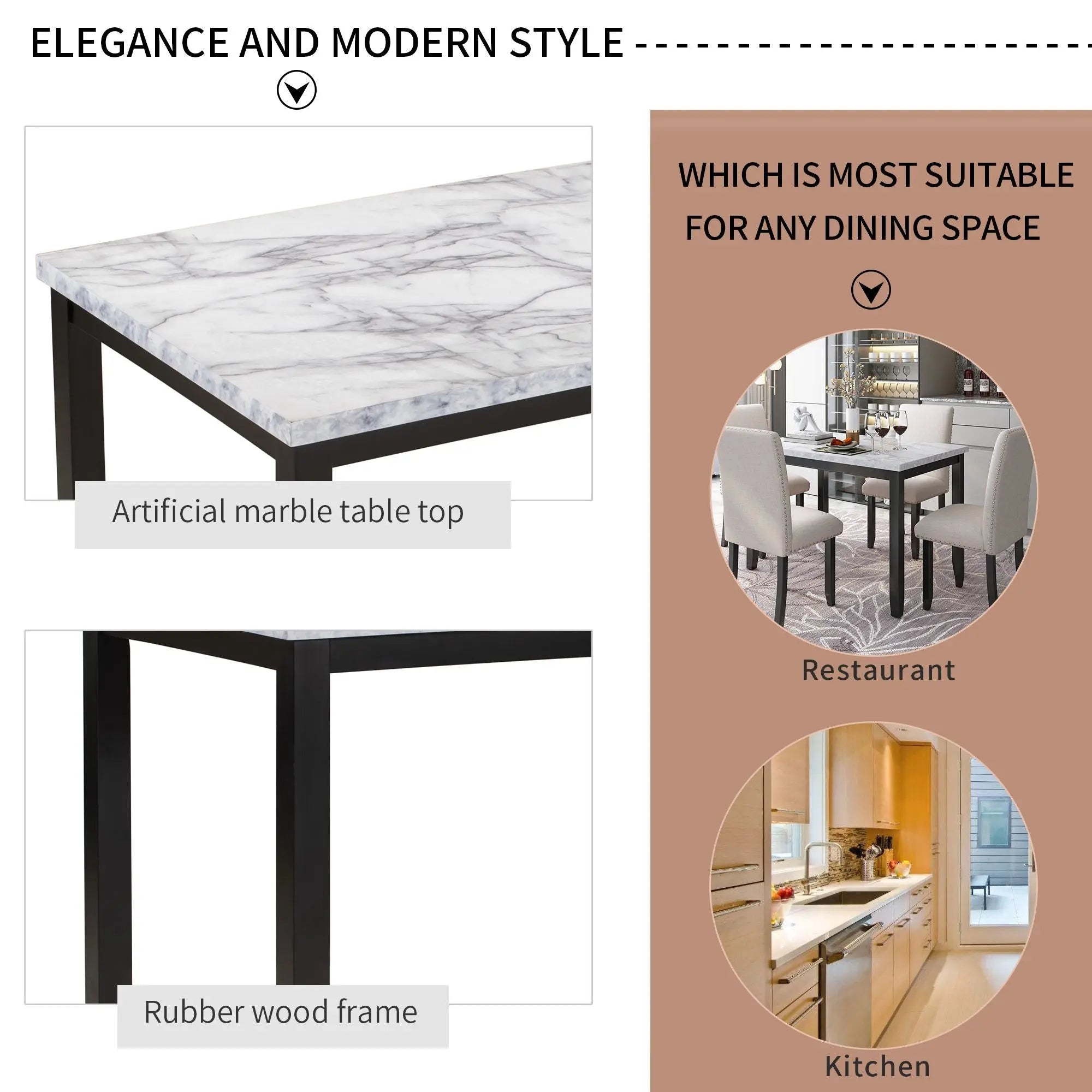 Faux Marble 5-Piece Dining Set Table with 4 Thicken Cushion Dining Crimson Medea