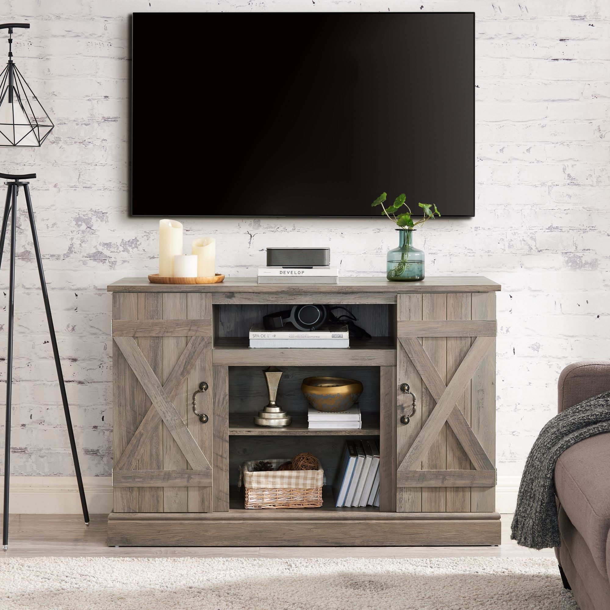 American retro TV Stand Farmhouse Classic Media TV Stand Antique Crimson Medea
