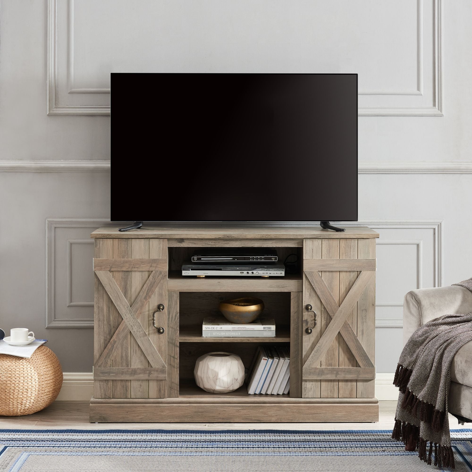 American retro TV Stand Farmhouse Classic Media TV Stand Antique Crimson Medea