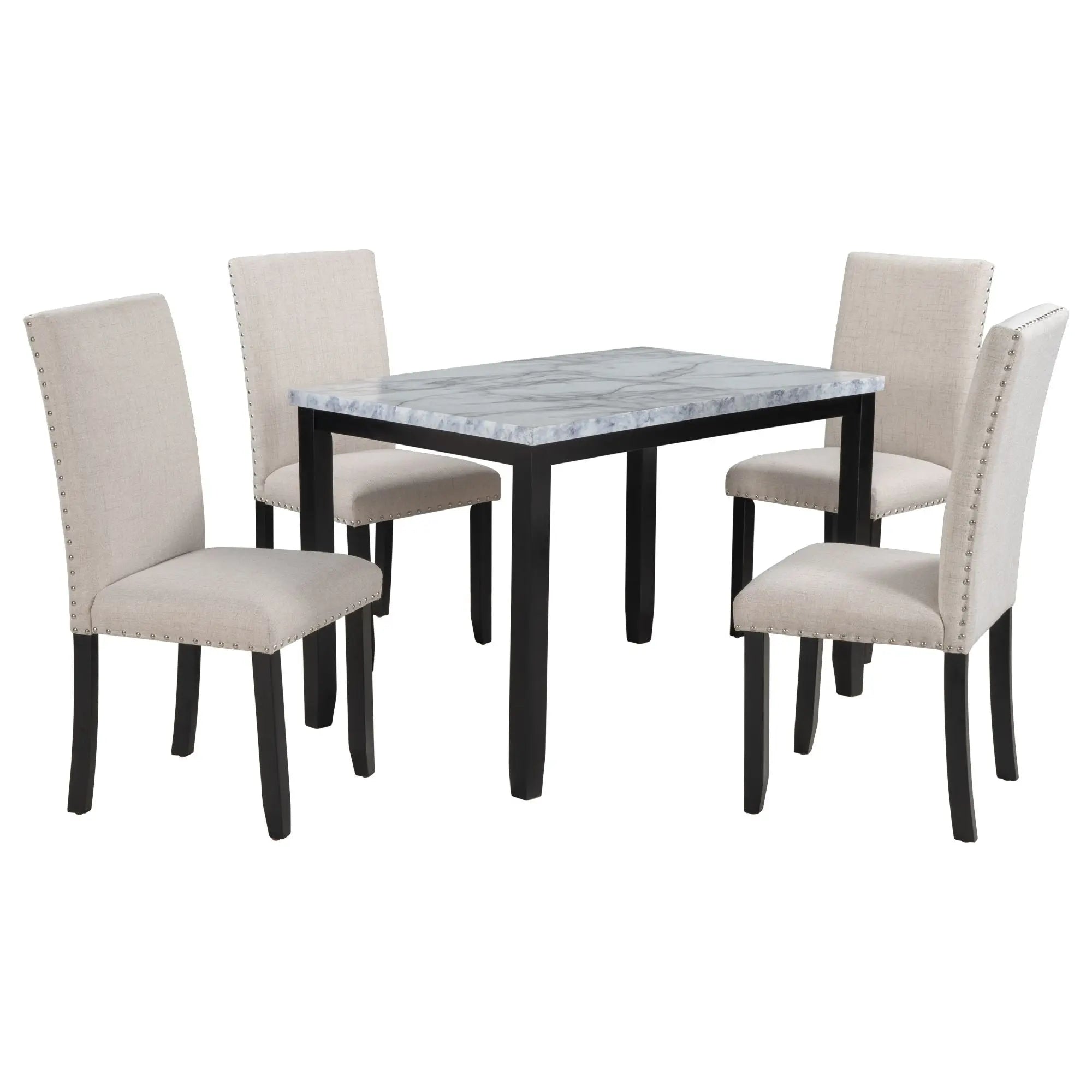 Faux Marble 5-Piece Dining Set Table with 4 Thicken Cushion Dining Crimson Medea