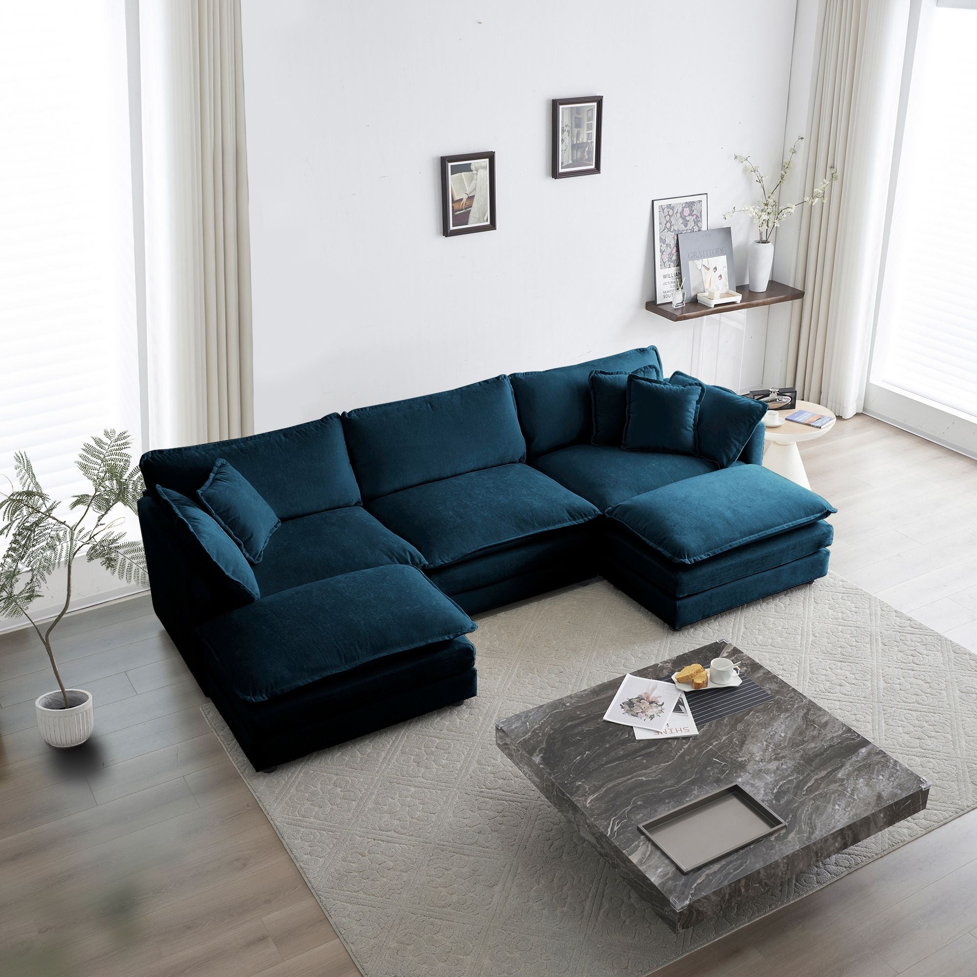U-Shaped Sectional Sofa w/Reversible Footrest, 5-Seater Convertible