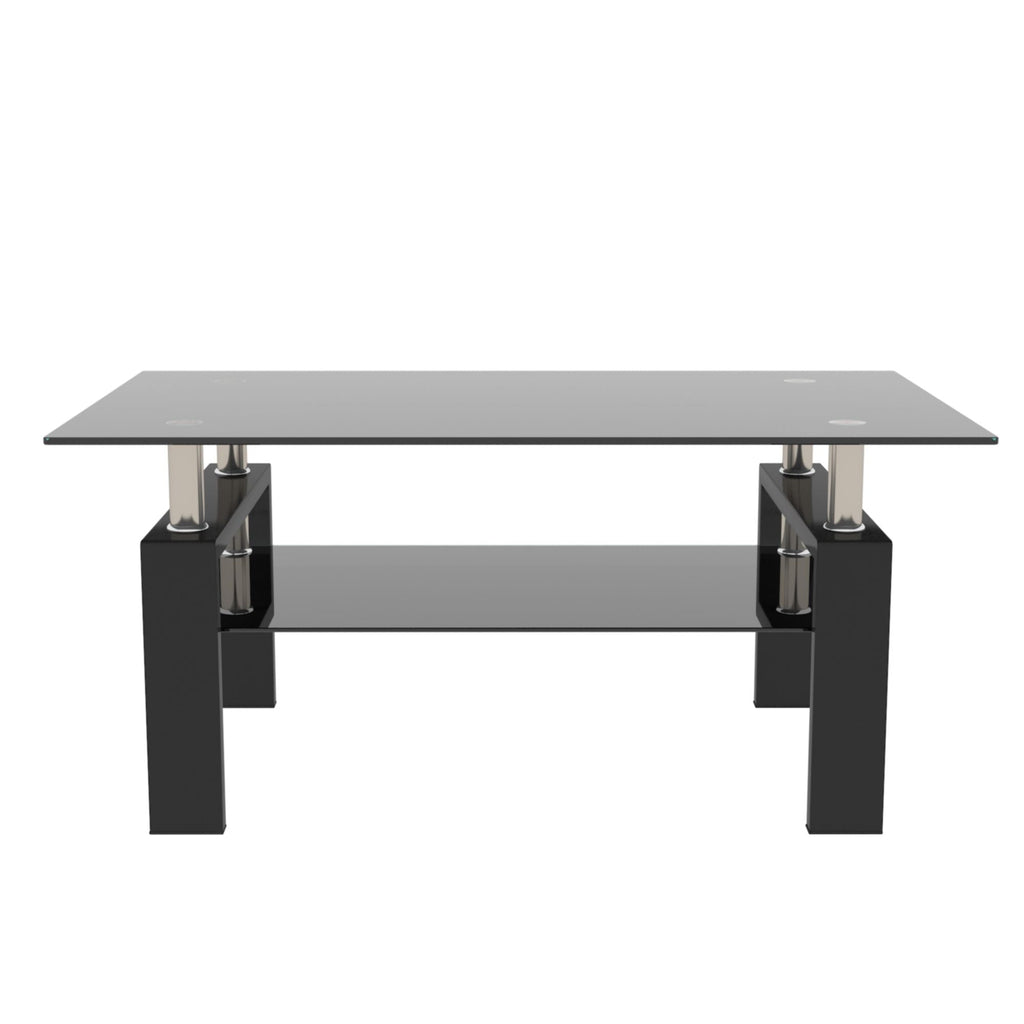 Rectangle Black Glass Coffee Table, Clear Coffee Table,Modern Side Crimson Medea