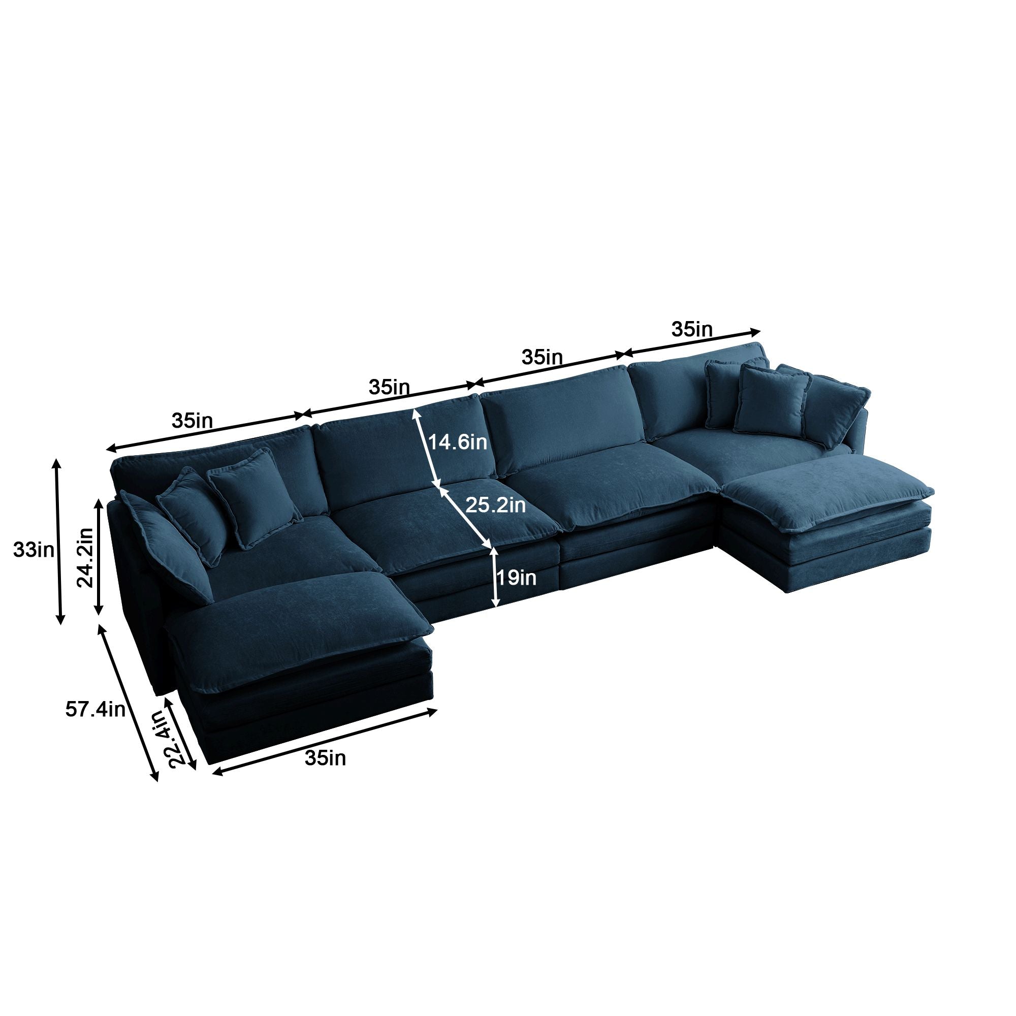 U-Shaped Sectional Sofa w/Reversible Footrest, 5-Seater Convertible