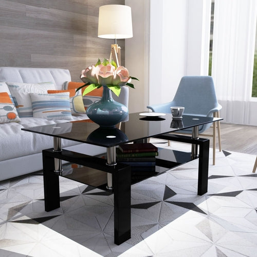 Rectangle Black Glass Coffee Table, Clear Coffee Table,Modern Side Crimson Medea