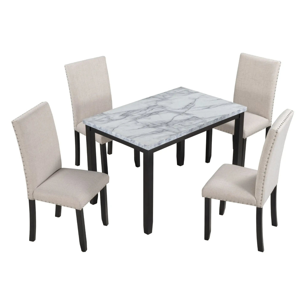 Faux Marble 5-Piece Dining Set Table with 4 Thicken Cushion Dining Crimson Medea