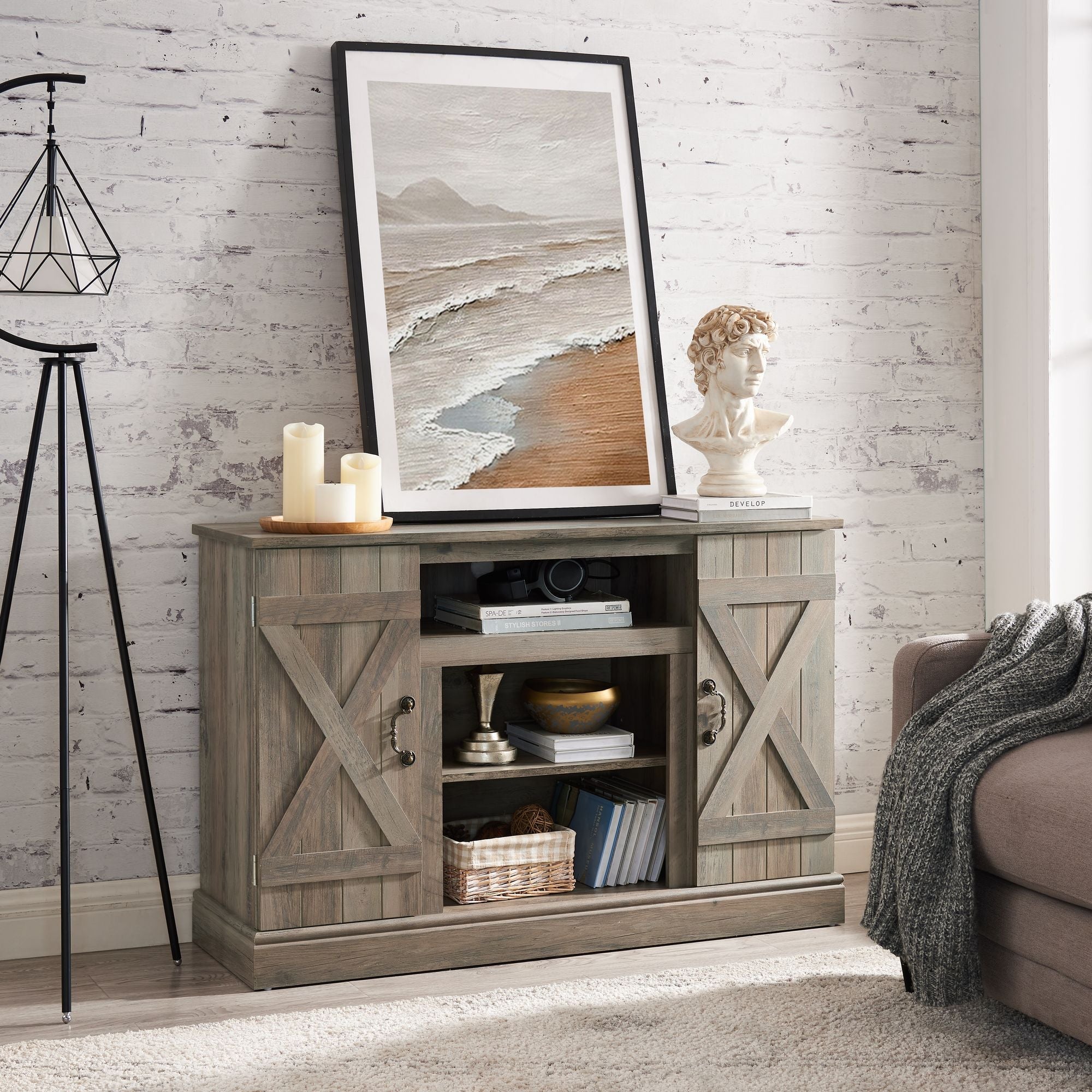 American retro TV Stand Farmhouse Classic Media TV Stand Antique Crimson Medea