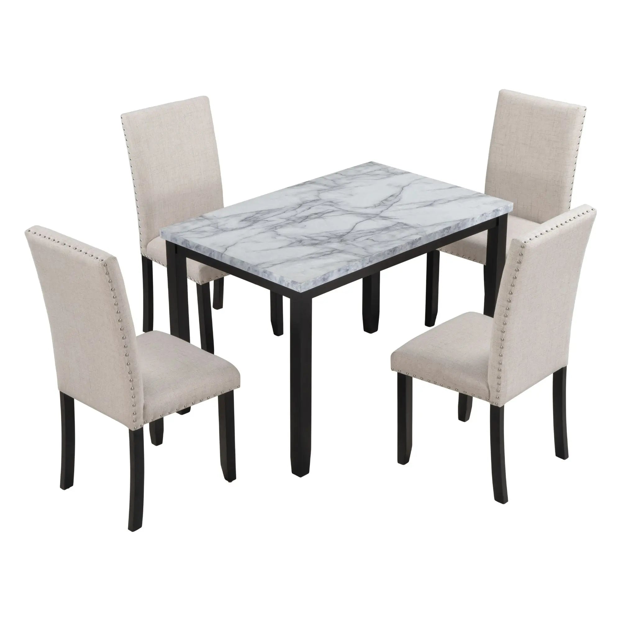 Faux Marble 5-Piece Dining Set Table with 4 Thicken Cushion Dining Crimson Medea