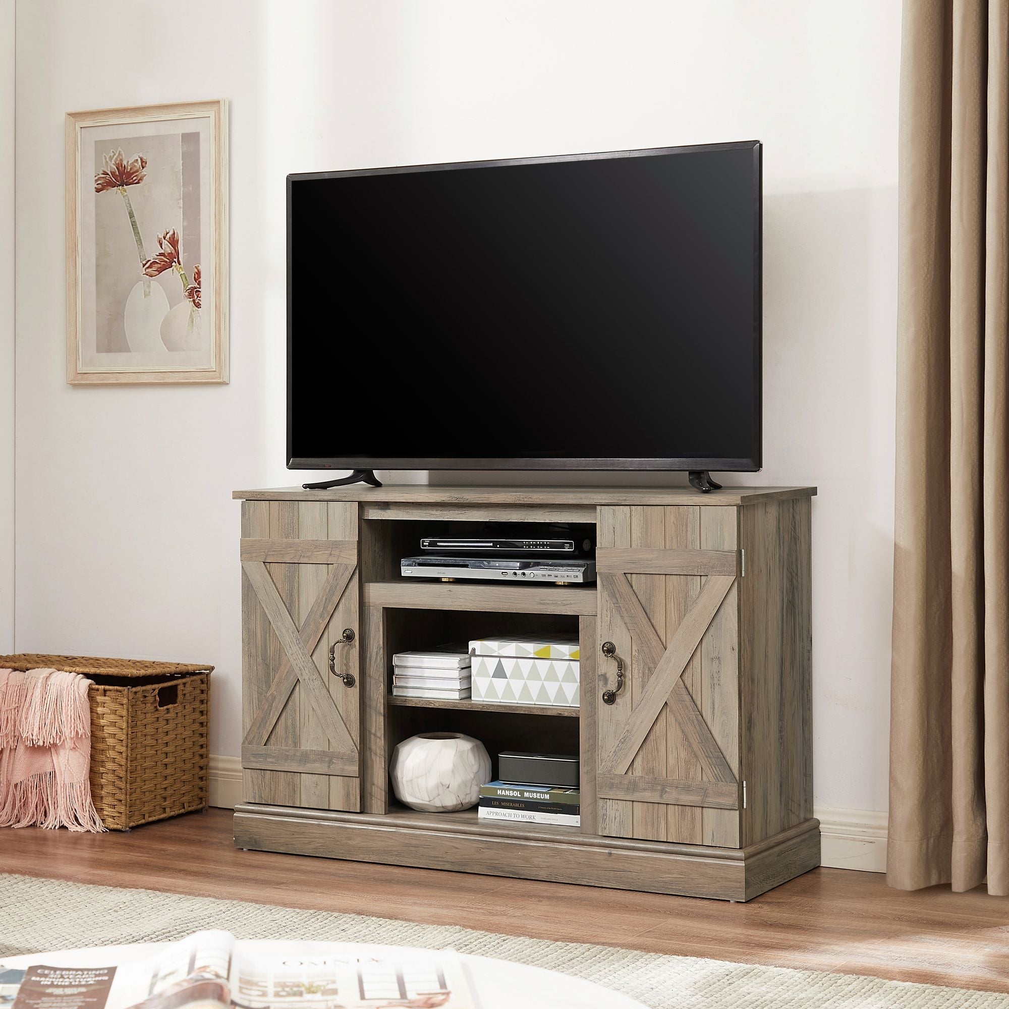 American retro TV Stand Farmhouse Classic Media TV Stand Antique Crimson Medea