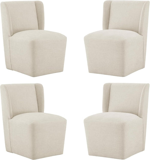 Upholstered Dining Chair with Casters Wingback Modern Side Armless