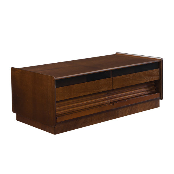 U-Can Modern Rectangle Coffee Table With 4 Drawers And 2 Display Shelves,  Wood Coffee Table With Fluted Style, Tempered Glass For Living Room CJDropshipping