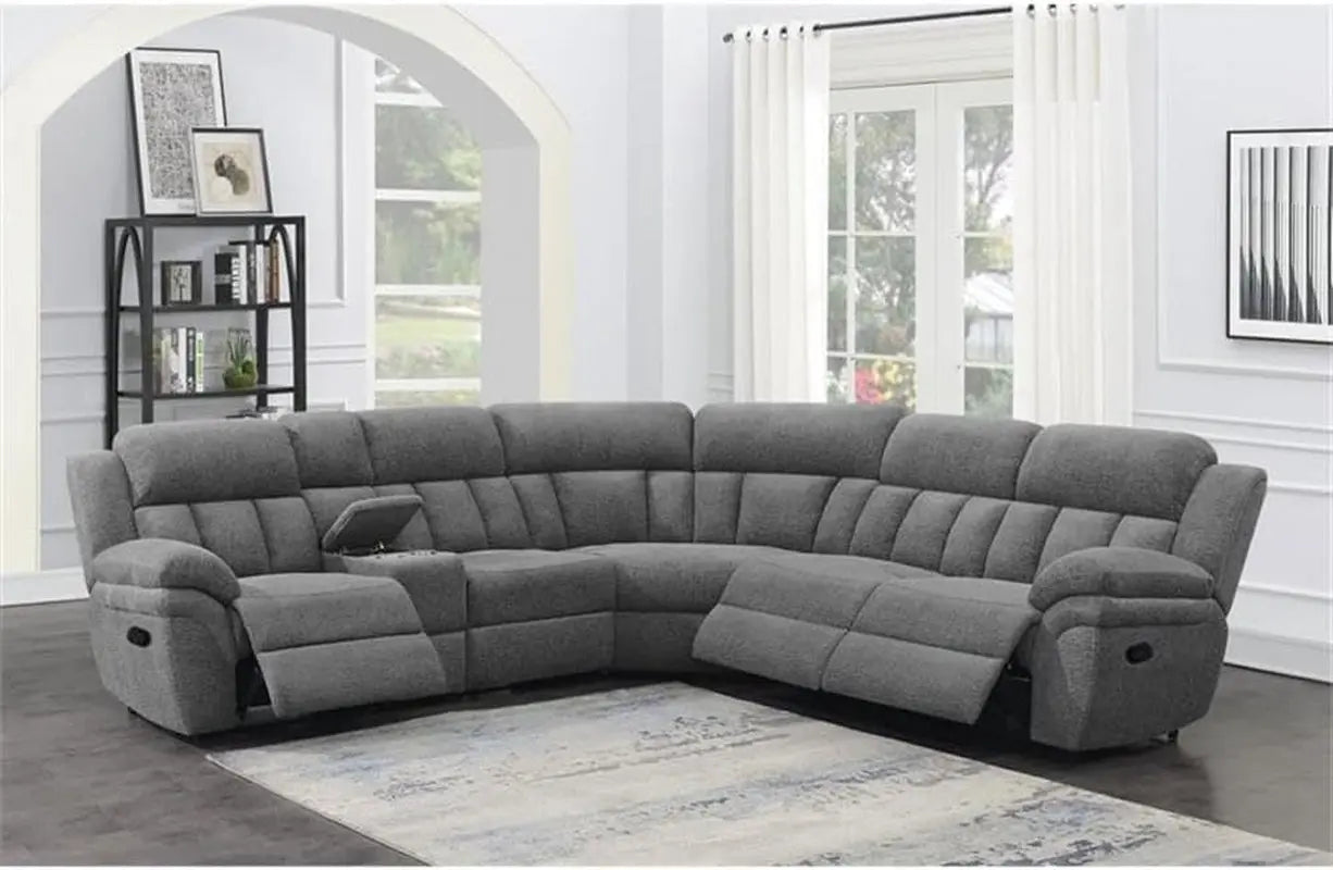Bahrain 6-Piece Charcoal Motion Sectional Sofa Peach Maple