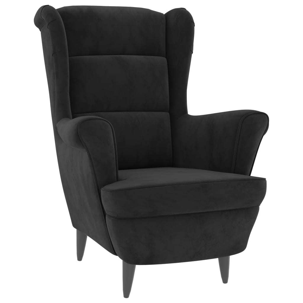 Wingback Chair with Footstool Black Velvet