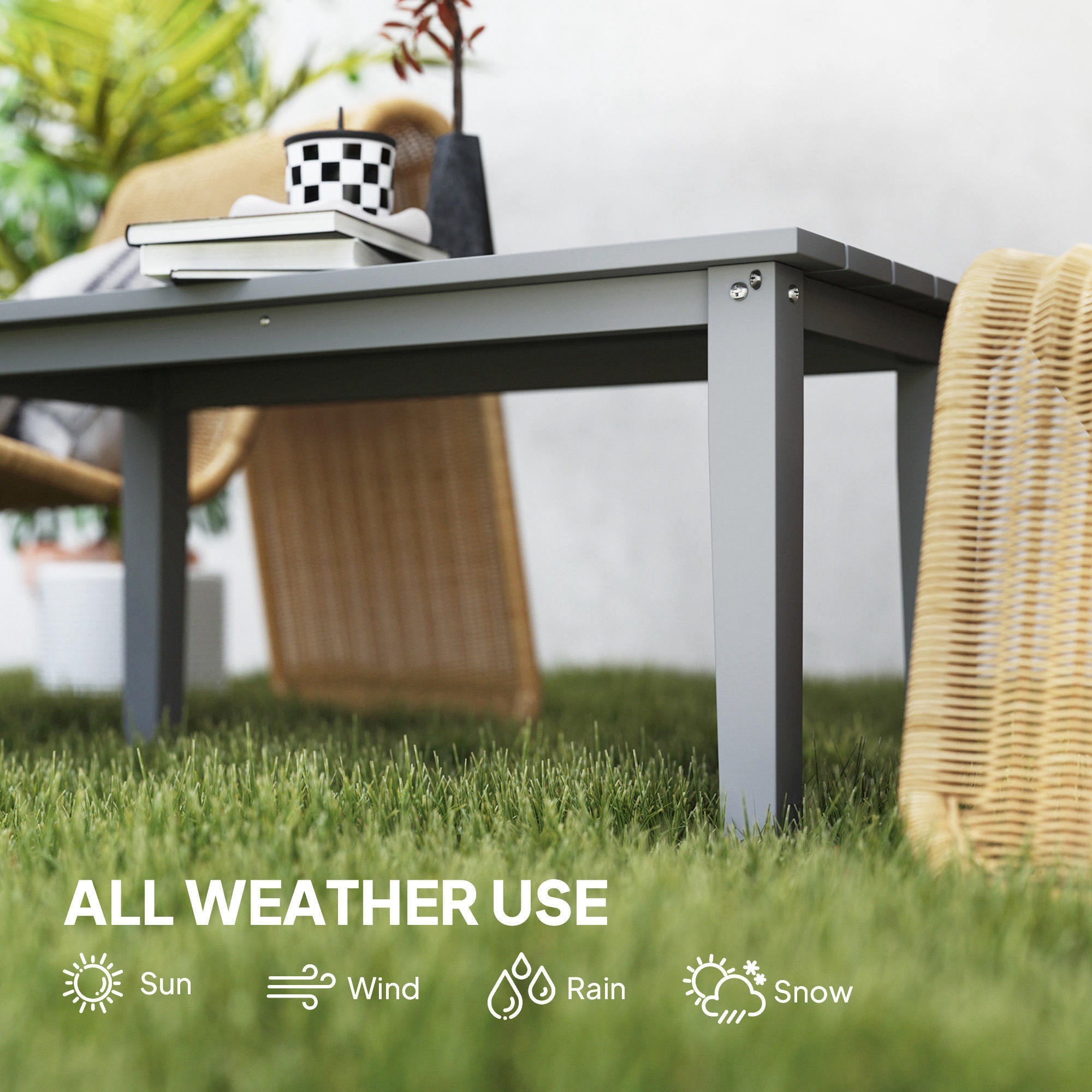 Rectangle Outdoor Coffee Table, HDPE All-Weather Outdoor Patio Table With Slatted Tabletop For Yard, Balcony, Gray CJDropshipping