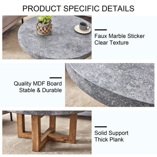 Modern Gray Texture MDF Round Coffee Table - 31.4 Diameter.A Modern Retro Circular Coffee Table With A Diameter Of 31.4 Inches, Made Of MDF Material, Suitable For Living Rooms