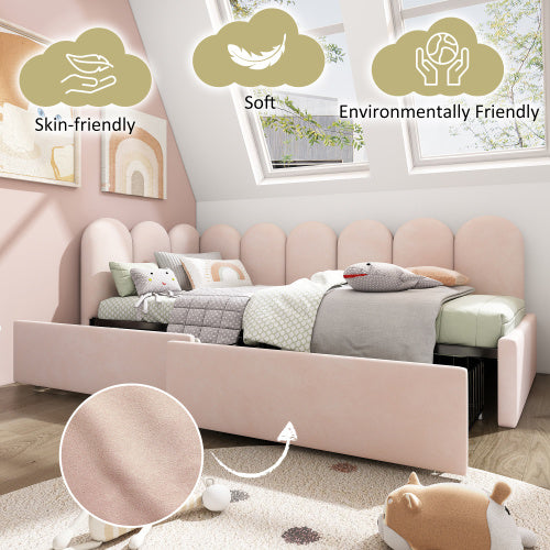 Upholstered Bed Daybed With Drawers Storage,3FT Single Sofa Bed 90X190cm, Sofa Bed For Adults And Children , Bed Frame With Slatted Frame, Velvet, Pink No Mattress