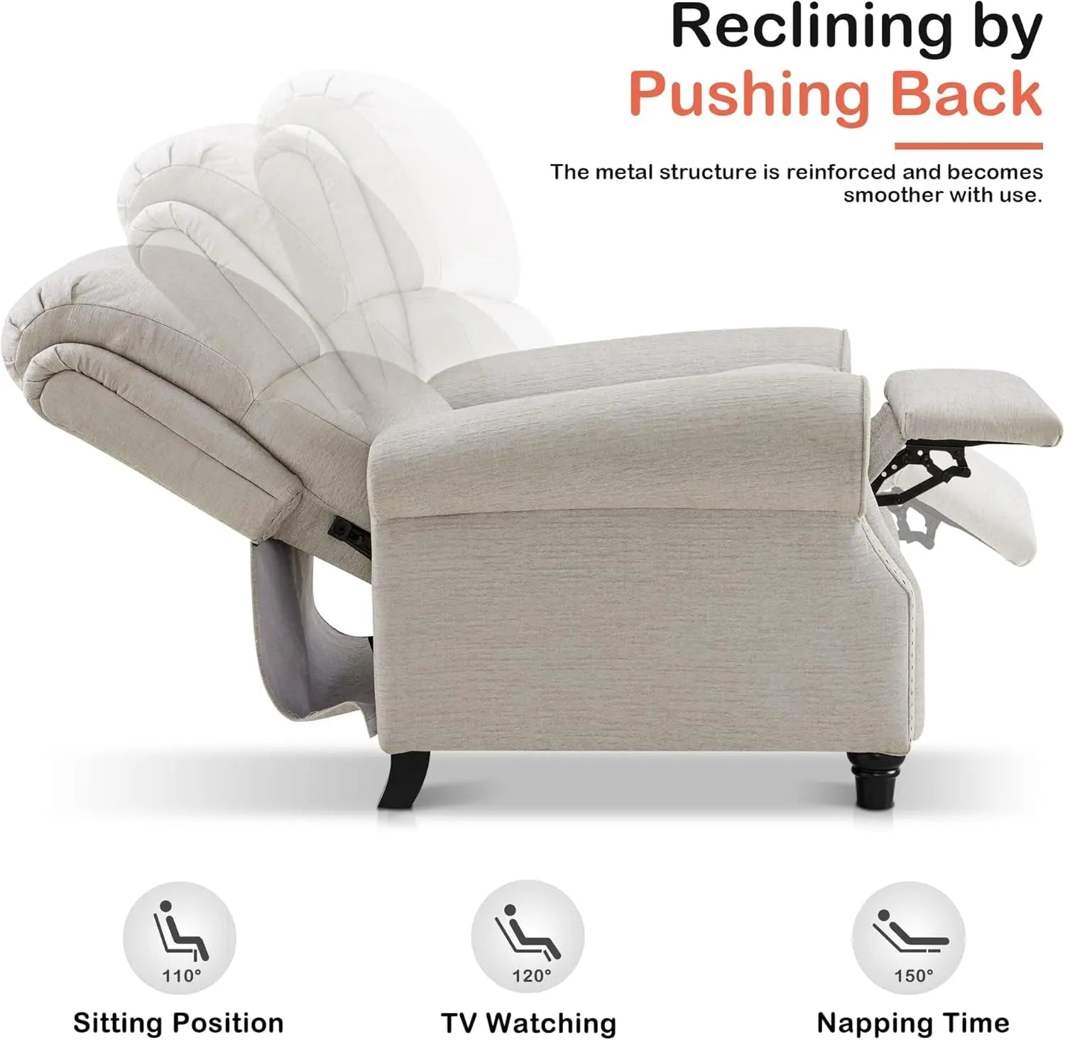 Pushback Recliner Chair, Chenille Upholstered Accent Chairs, Peach Maple
